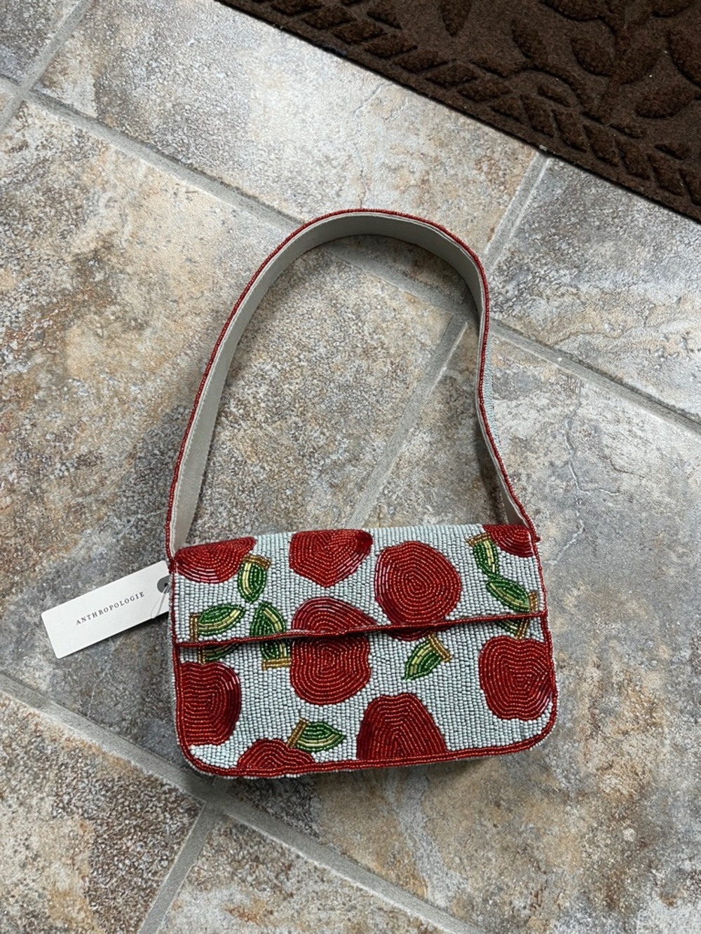 Anthropologie Fiona Beaded Bag Apple Food & Drink Edition NWT Shoulder Handbag - Picture 6 of 14